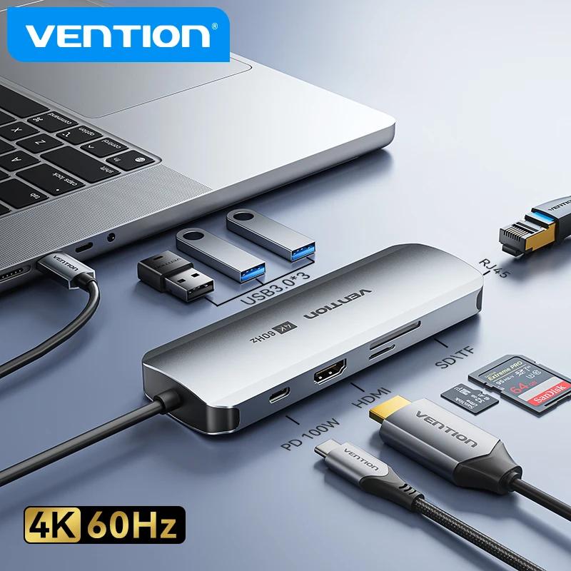 Vention USB C   Ʈ ŷ ̼, ƺ  M2 M1 PC ׼, USB 3.0 , CŸ-HDMI4K60Hz RJ45, PD100W